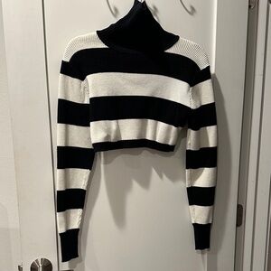 Edikted Black and White Striped Turtleneck Sweater